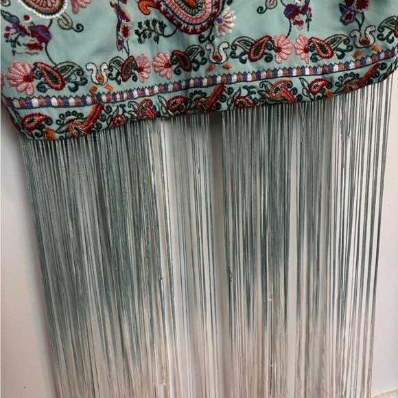 Zara Light Green Embroidered Fringe Kimono - Picture 13 of 14